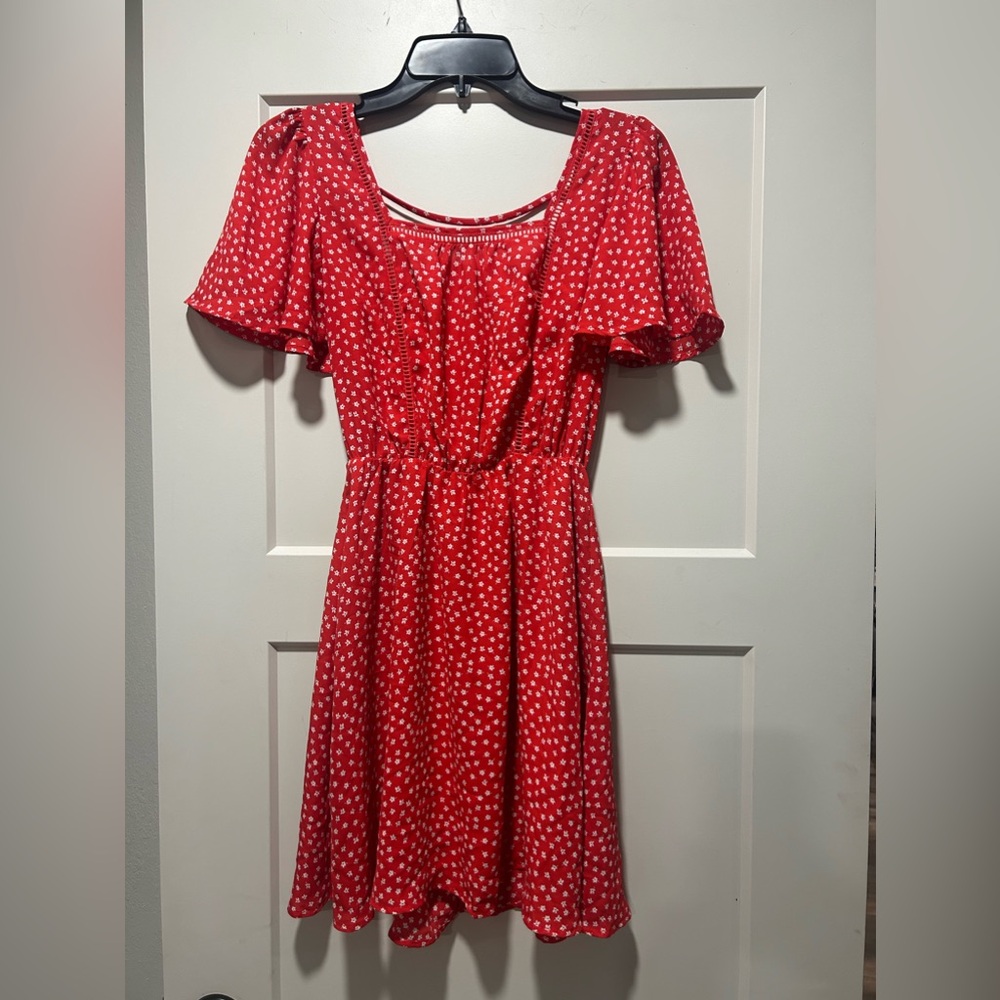 Junior Girls Size XS Red w/White Floral print Spring/Summer Dress $10